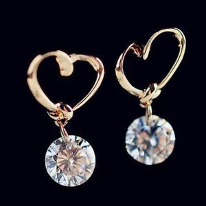 5/$25 Crystal Heart Gold Dangle Earrings